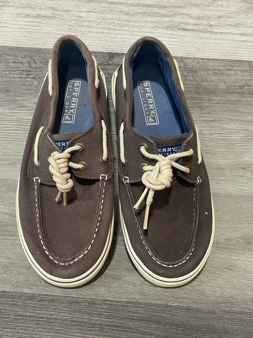 Sperry Top-Sider Halyard Boys 3M Brown Canvas Boat Shoes Deck Sneaker